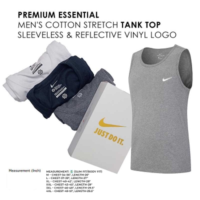 Picture of PREMIUM ESSENTIAL Men's Cotton Stretch Tank Top-Vest-Gangi - Sleeveless & REFLECTIVE Logo - 3 Pcs Set