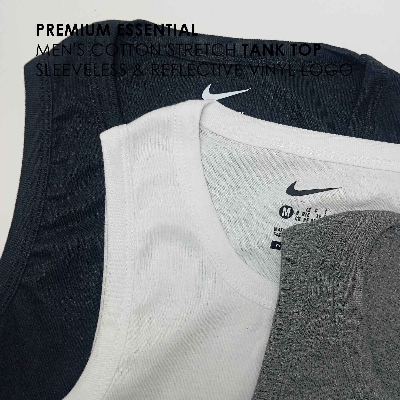 Picture of PREMIUM ESSENTIAL Men's Cotton Stretch Tank Top-Vest-Gangi - Sleeveless & REFLECTIVE Logo - 3 Pcs Set