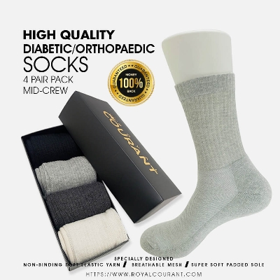 Picture of Diabetic Socks | Scientifically Designed | Mid Crew Length | Unisex | Extra padded-Terry sole | 4 Pair Pack