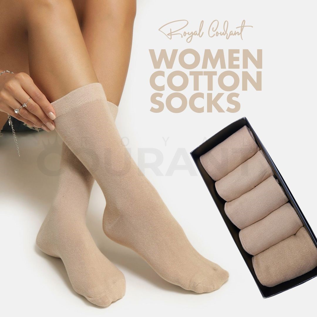 Picture of Women skin color regular length plain cotton Socks - 5 pair pack