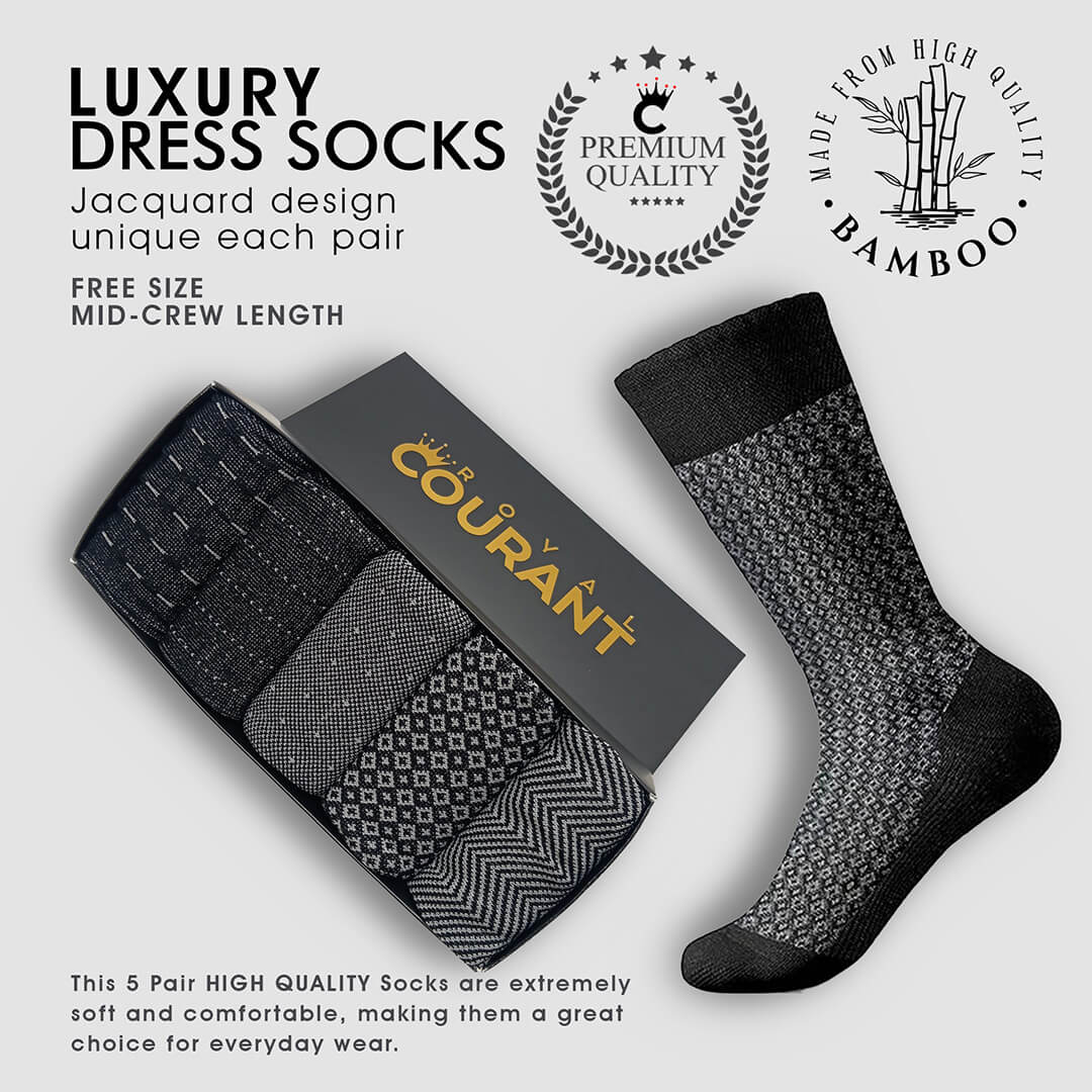 Picture of Luxury Men’s Jacquard Patterned Dress Socks – High Quality Bamboo Rayon - 5 Pairs Socks