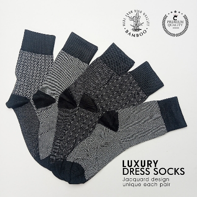 Picture of Luxury Men’s Jacquard Patterned Dress Socks – High Quality Bamboo Rayon - 5 Pairs Socks