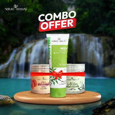 Picture of Nature Beauty Aloe Vera Soothing Gel 130ml, Nature Beauty Neem Oil Control Face Wash 100ml,  Nature Beauty Appricot Face Scrub 130ml