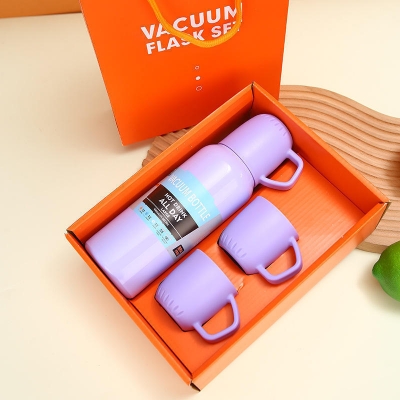 Picture of New Simple 304 Stainless Steel Thermos Cup Double-Layer Vacuum Tea Cup One Cup Three Lid Macaron Gift Cup