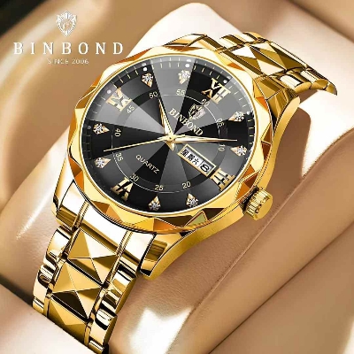 Picture of Luxury Binbond authentic men's watch waterproof night light dual calendar watch men's quartz watch diamond ceiling glass