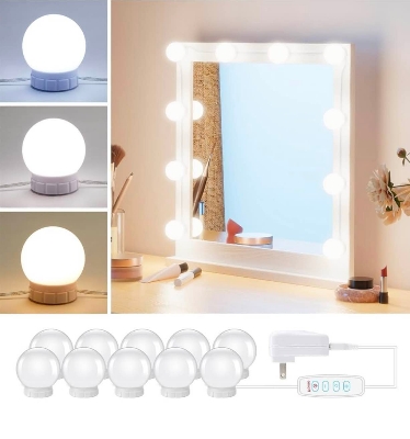 Picture of LED Vanity Lights For Mirror, Consciot Modern Style With 10 Dimmable Bulbs, Adjustable Color & Brightness, USB Cable, Stick on for Makeup Table Dressing Room Mirror