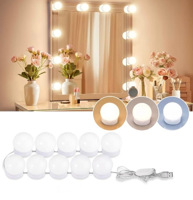 Picture of LED Vanity Lights For Mirror, Consciot Modern Style With 10 Dimmable Bulbs, Adjustable Color & Brightness, USB Cable, Stick on for Makeup Table Dressing Room Mirror
