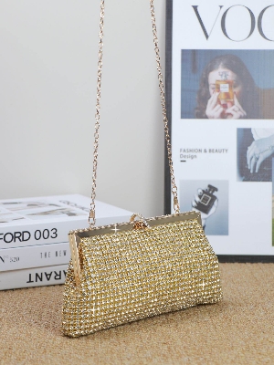 Picture of New Trendy Party Clutch For Girls | Party Bag | Wedding Clutch | Luxury Crystal Evening Clutch Bag for Women | Sparkling Gold Party Purse | Elegant Chain Shoulder Handbag for Wedding & Events