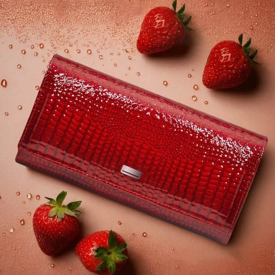 Picture of Stylish Ladies Red Crocodile Embossed Long Wallet / Female Money Purse Clutch Bag