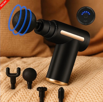 Picture of Wireless Handheld Massage Gun with 4 Interchangeable Heads, Deep Tissue USB-C Rechargeable, Low-Noise, Portable Home Spa Massager