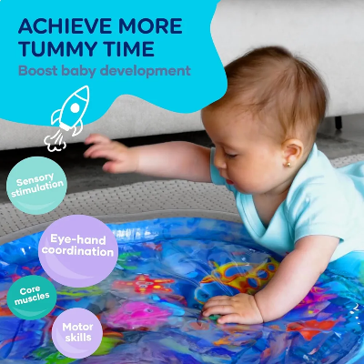 Picture of 85 cm Round Shape Children's Inflatable Pat Pad Water Play Mat Inflatable Baby Mat Water Pad PVC Ocean Fish Water Pad Toy Cushion Gift for Infants Toddlers Boys Girls Round Play Mat
