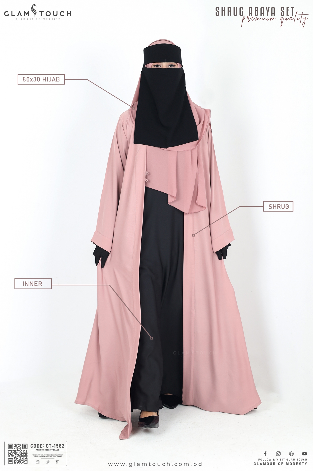 Picture of Glam Touch Premium Shrug Abaya 3 Part Set