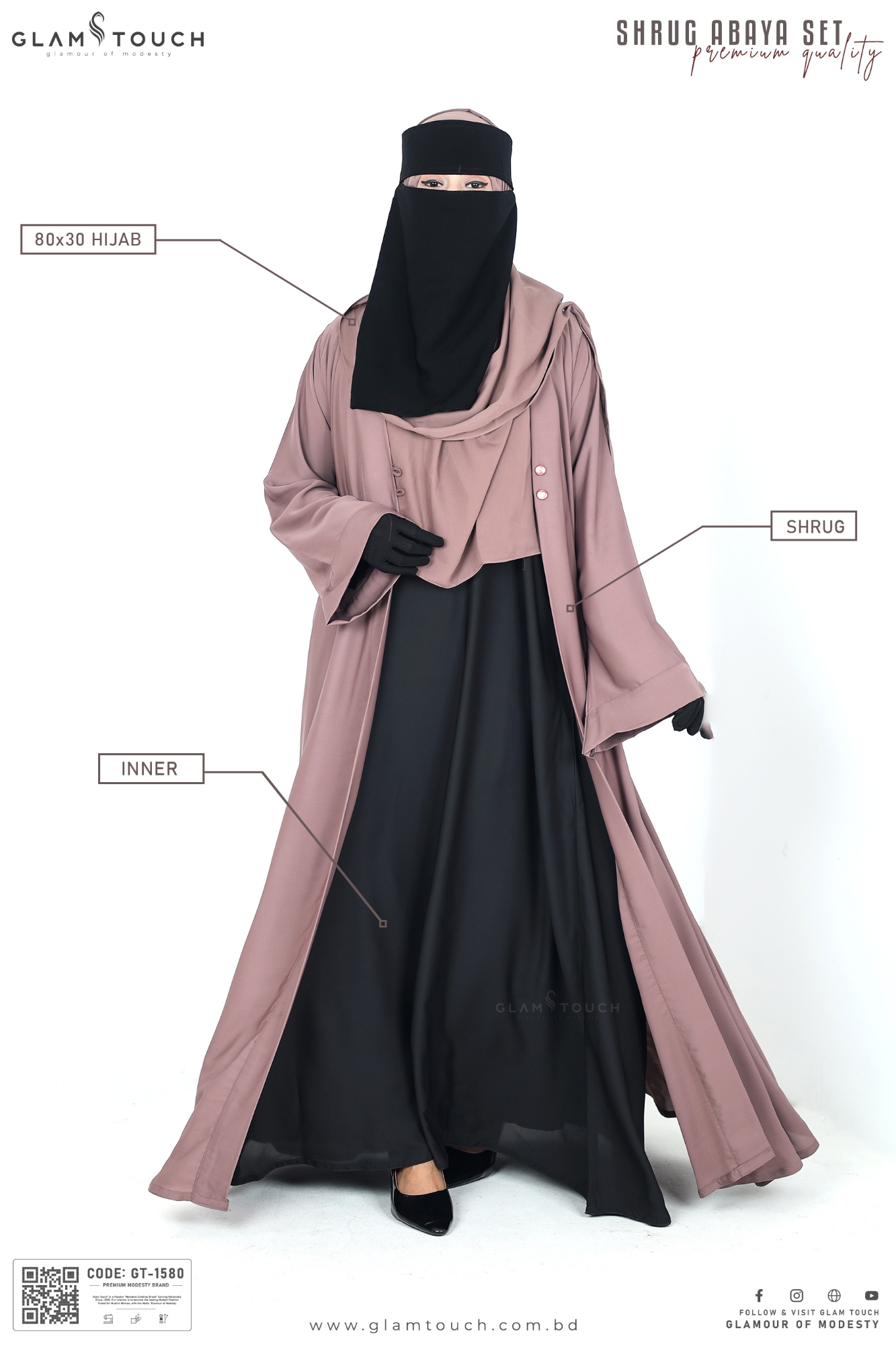 Picture of Glam Touch Premium Shrug Abaya 3 Part Set