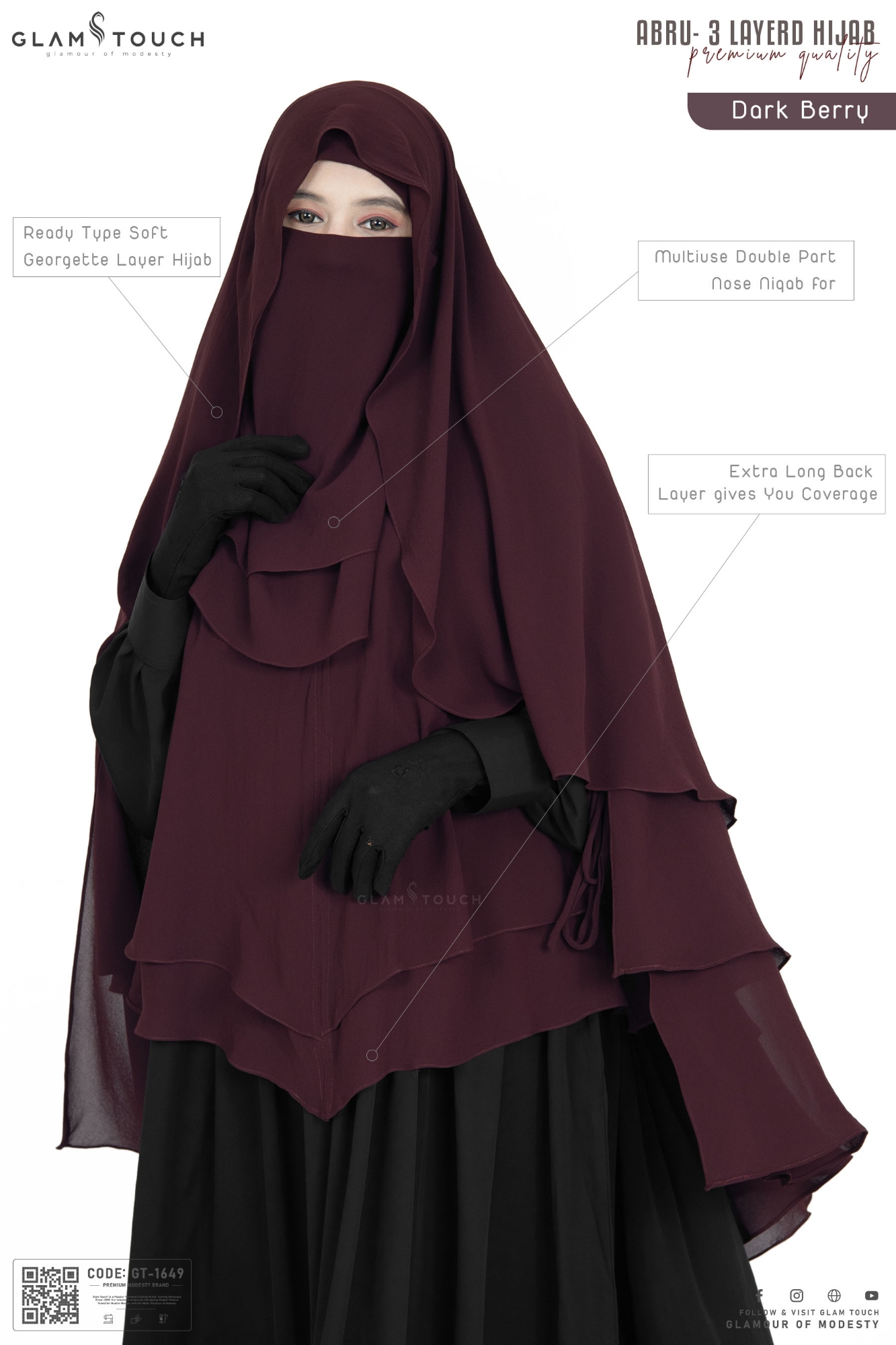 Picture of Glam Touch Premium ABRU 3 Layer Hijab Niqab Set