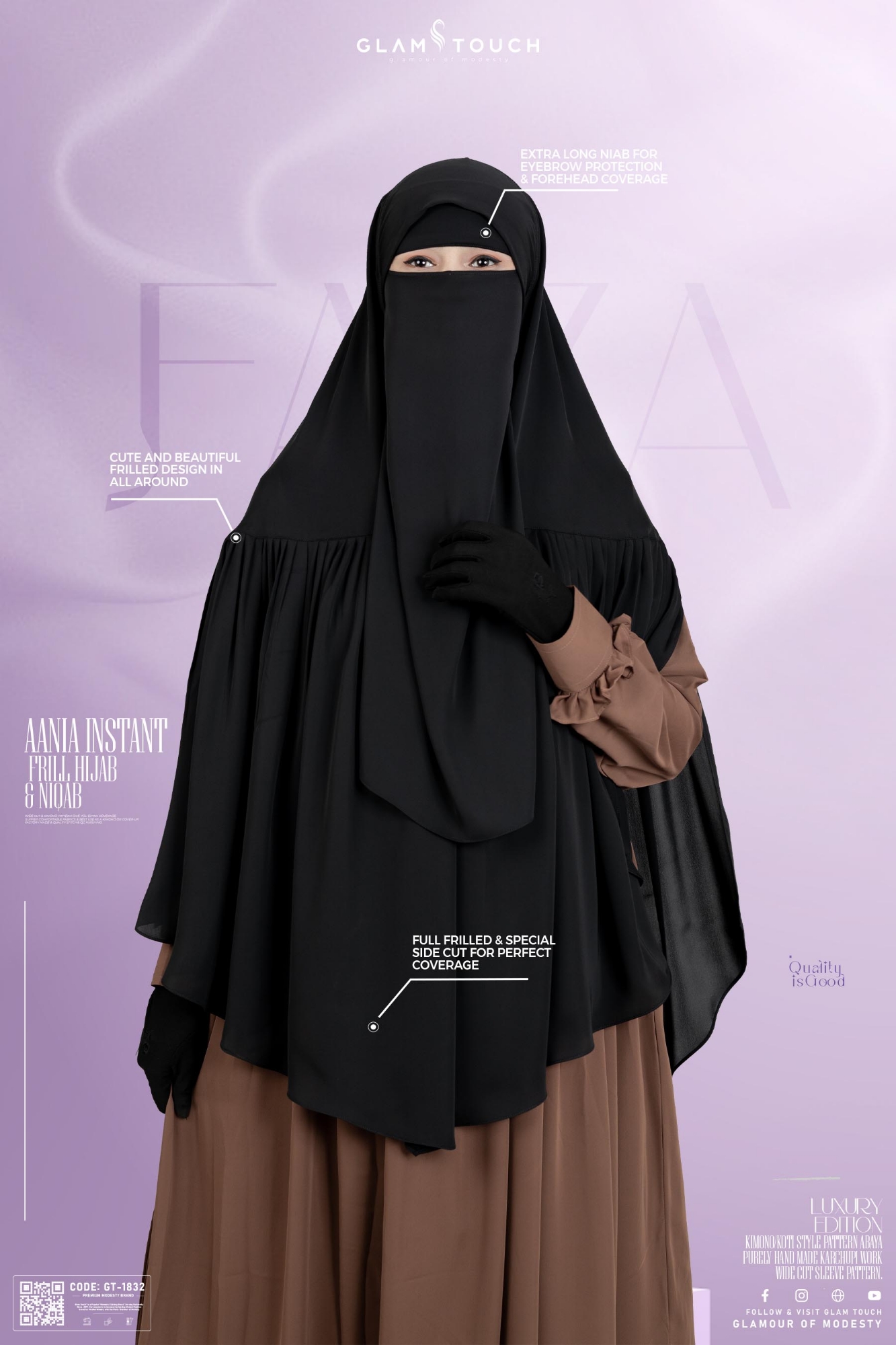 Picture of Glam Touch Premium Aania Instant Frill Hijab & Niqab Set
