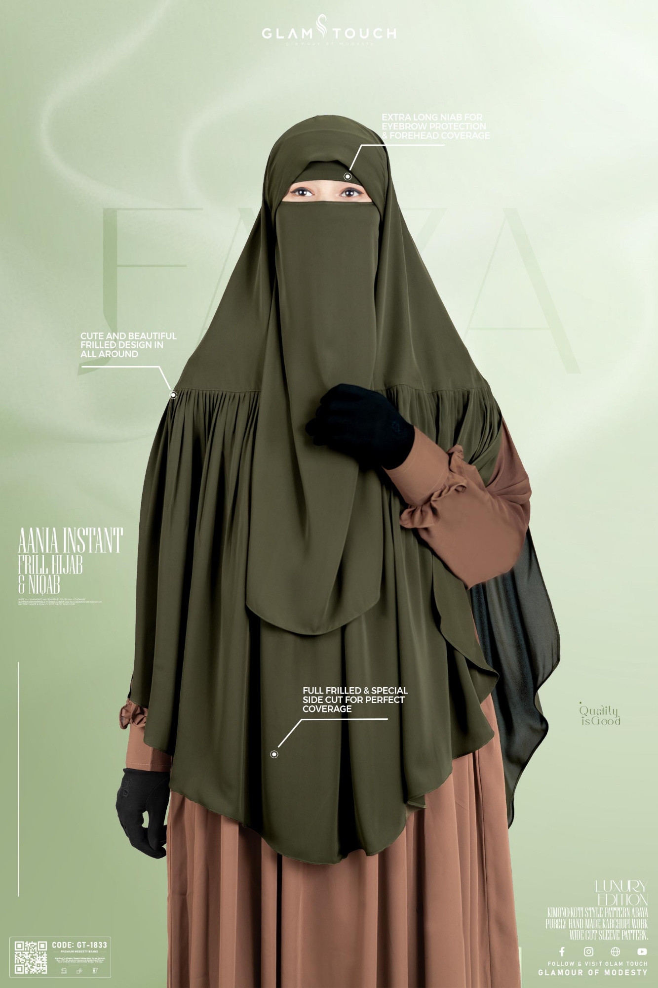 Picture of Glam Touch Premium Aania Instant Frill Hijab & Niqab Set