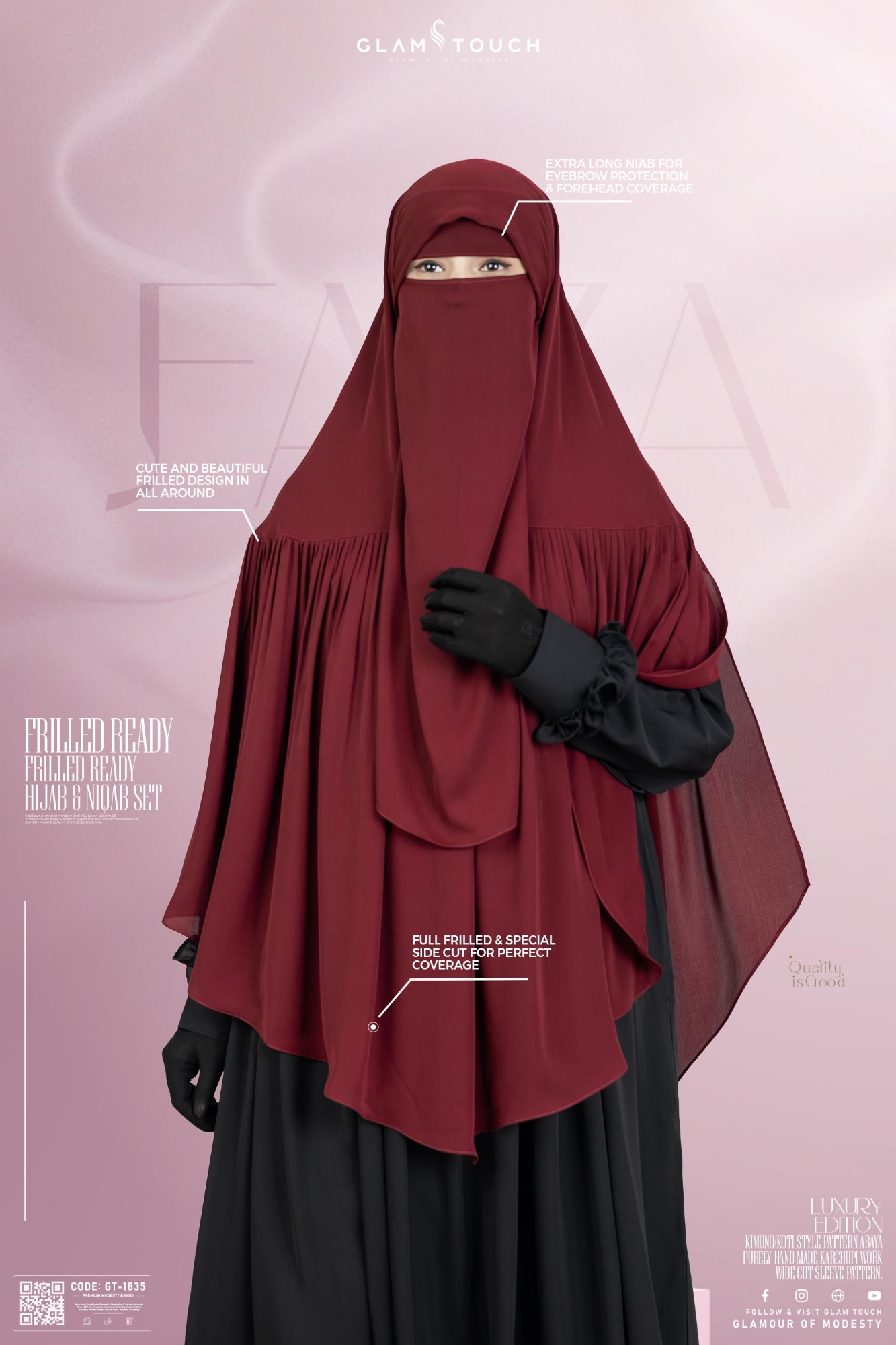 Picture of Glam Touch Premium Aania Instant Frill Hijab & Niqab Set
