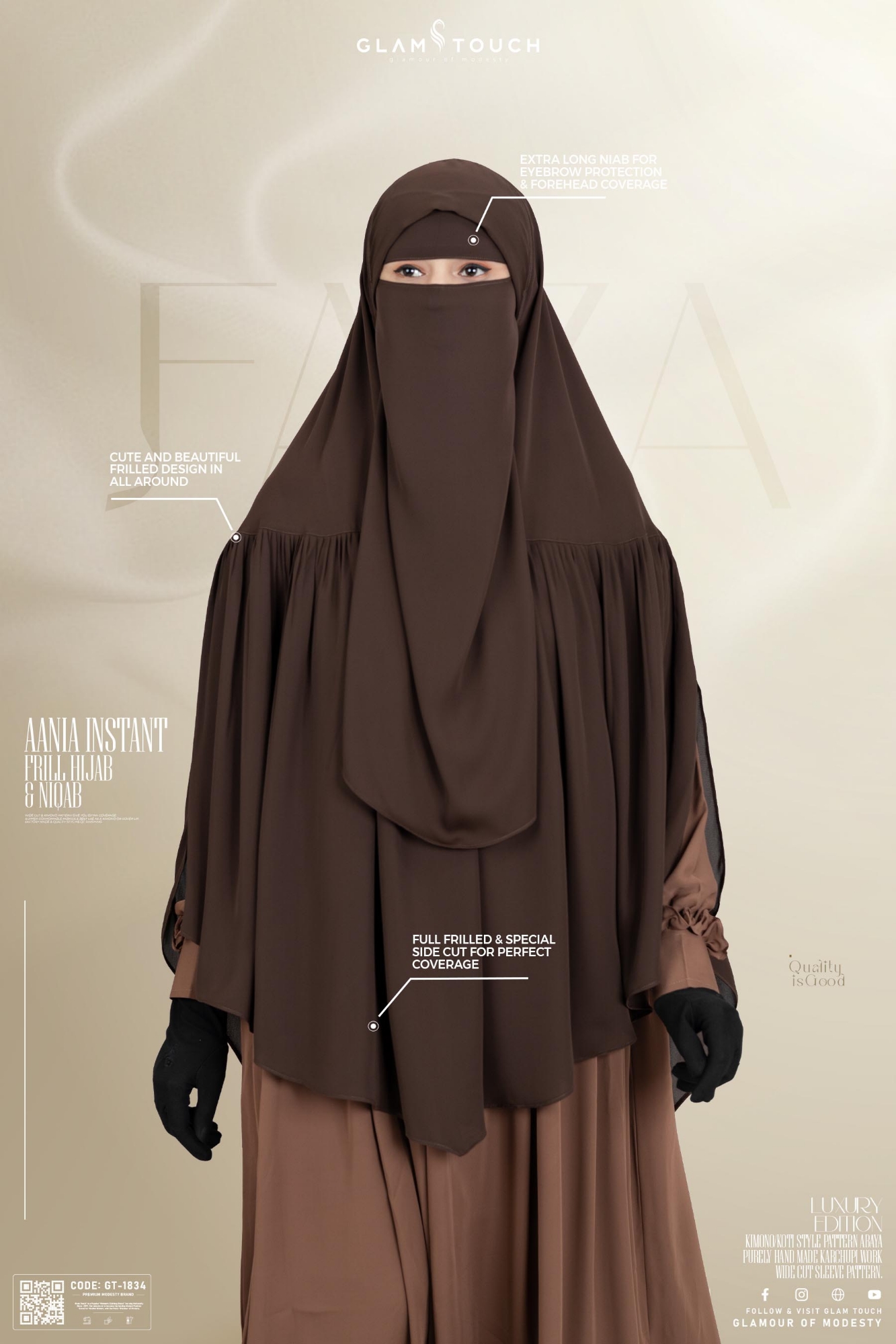 Picture of Glam Touch Premium Aania Instant Frill Hijab & Niqab Set