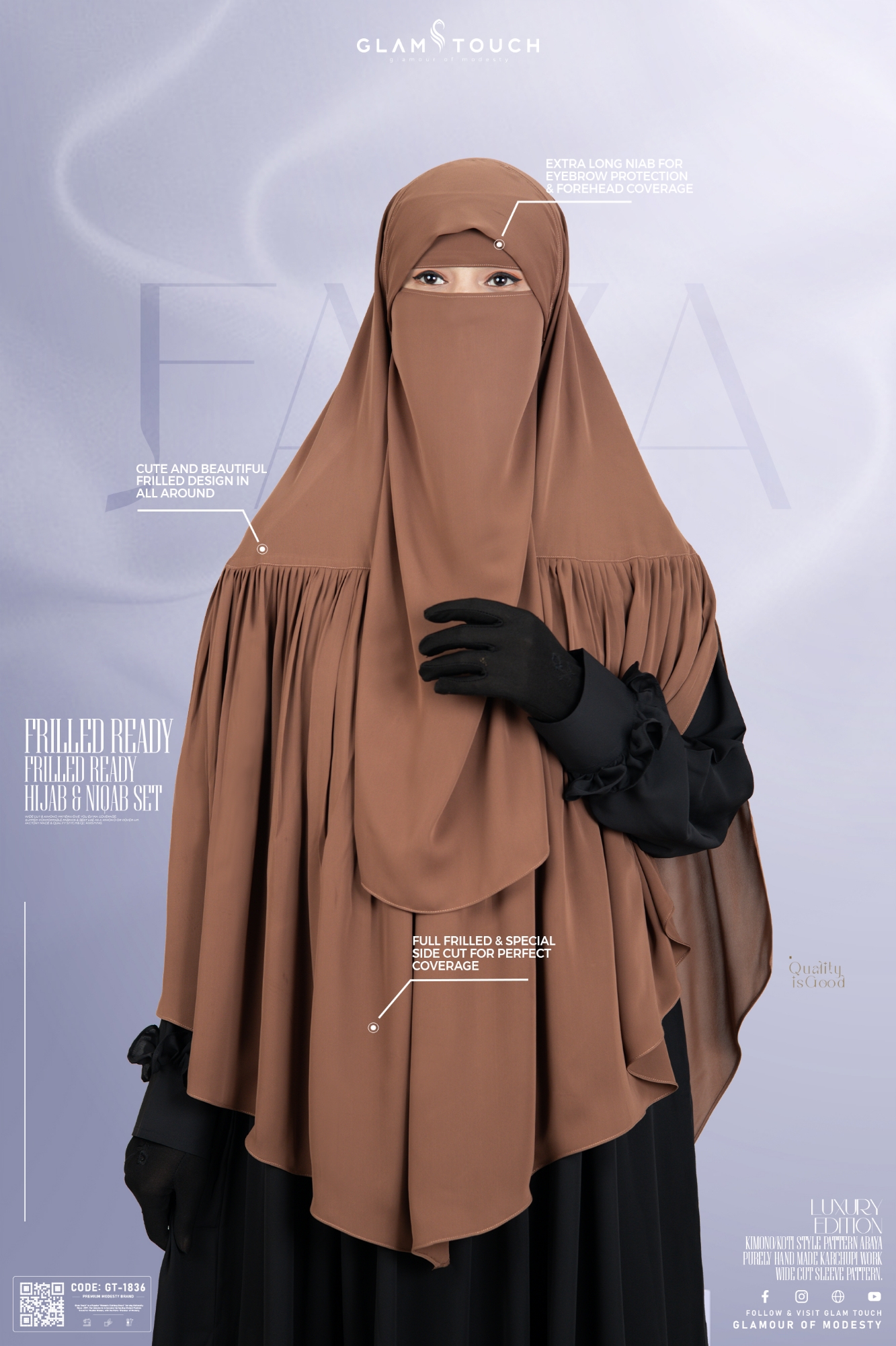 Picture of Glam Touch Premium Aania Instant Frill Hijab & Niqab Set