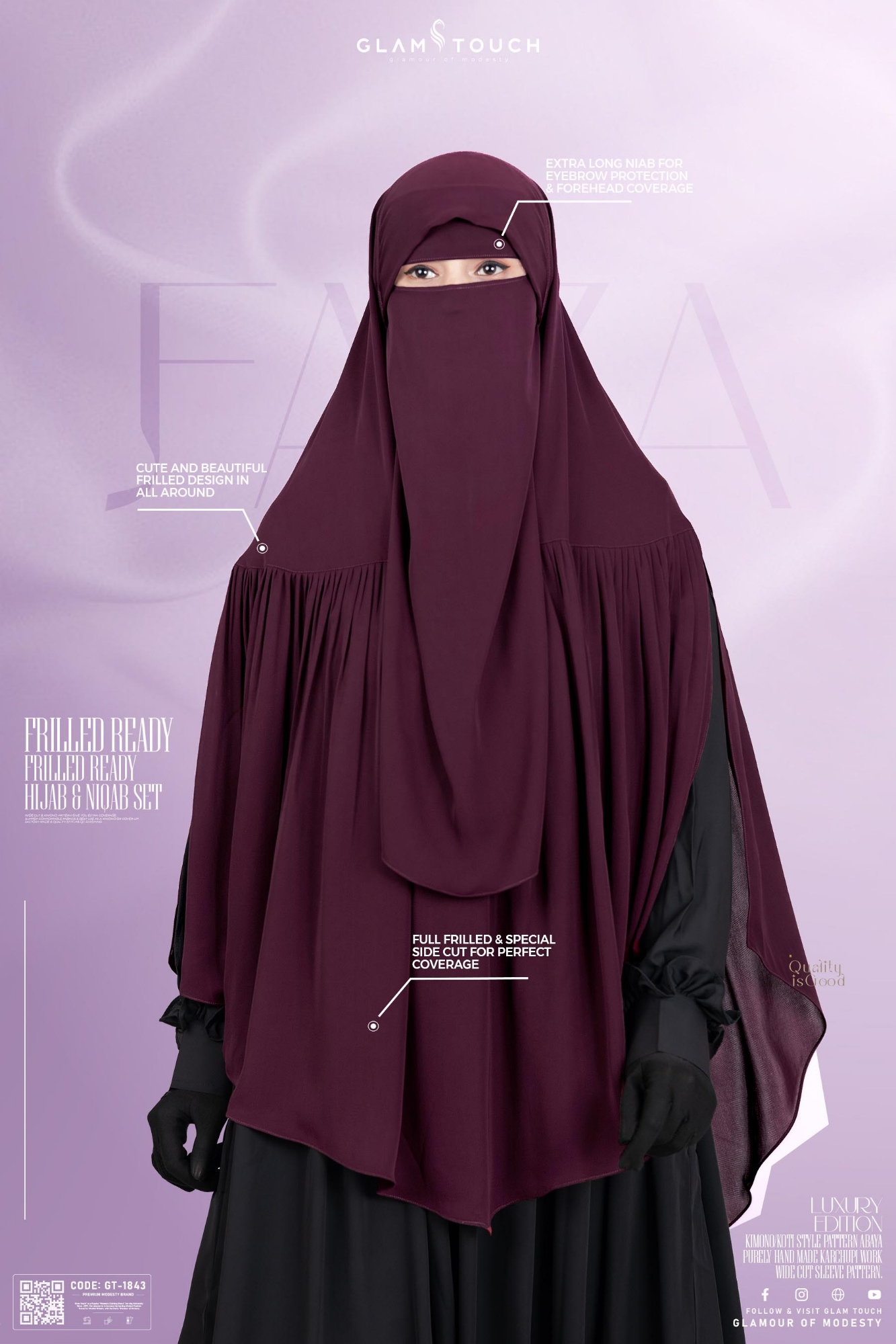 Picture of Glam Touch Premium Aania Instant Frill Hijab & Niqab Set