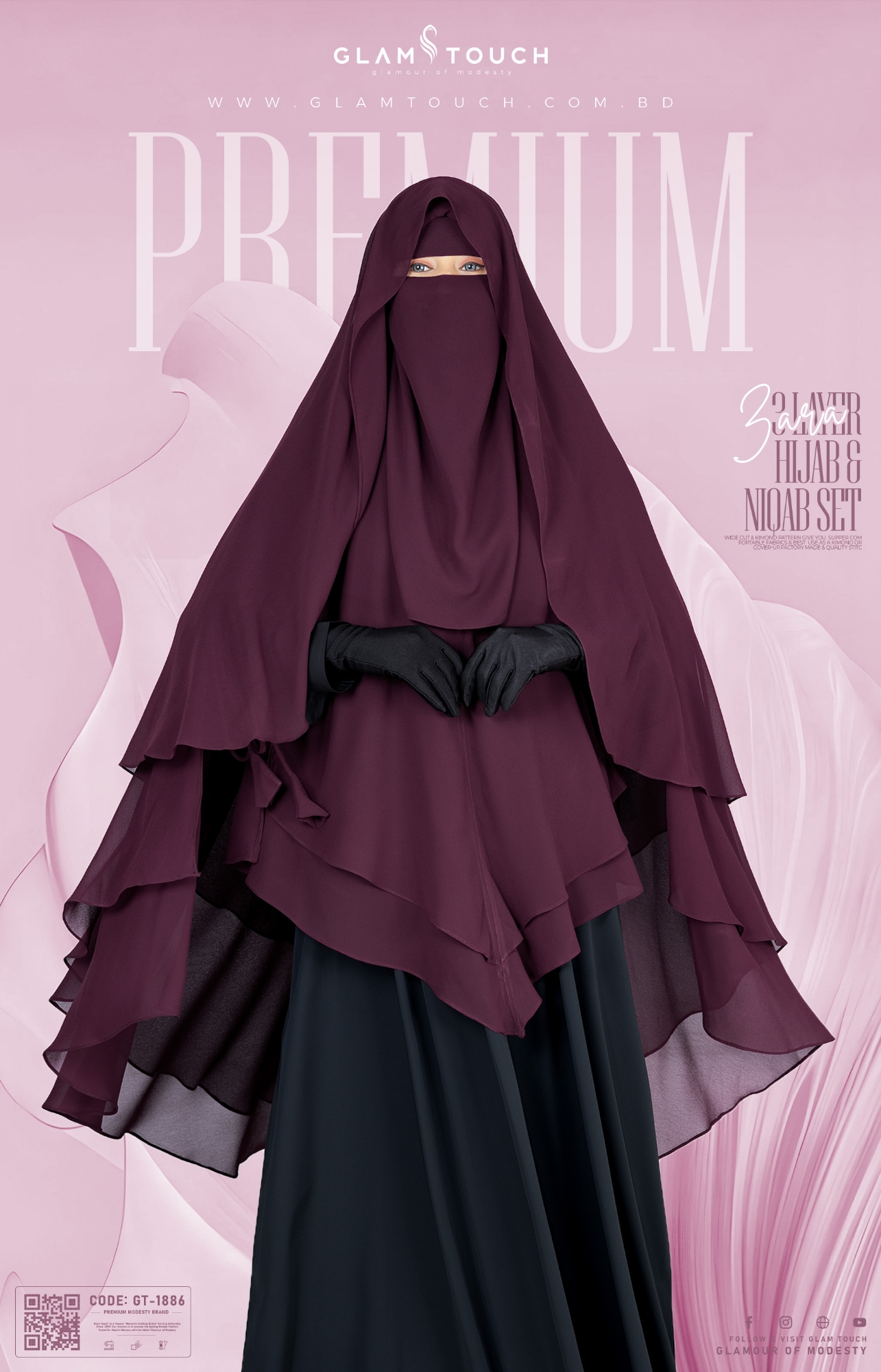 Picture of Glam Touch Premium- Zara 3 Layer Extra Long Ready Hijab