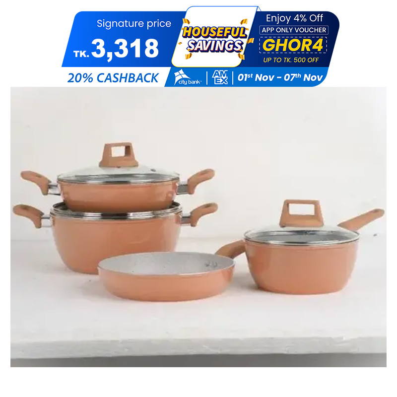 Picture of KIAM 7 PCS SET Die Casting Cookware Set With Glass Lid and Induction Bottom- Brown
