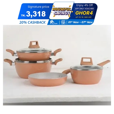 Picture of KIAM 7 PCS SET Die Casting Cookware Set With Glass Lid and Induction Bottom- Brown