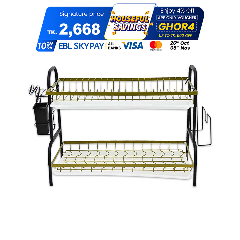 Picture of Proclean 2 Tier Stainless Steel Dish Drying Board Set_ KR-2081. Utensil Holder, Chopping Board Holder, Dish Drainer for Kitchen Counter Space Saving