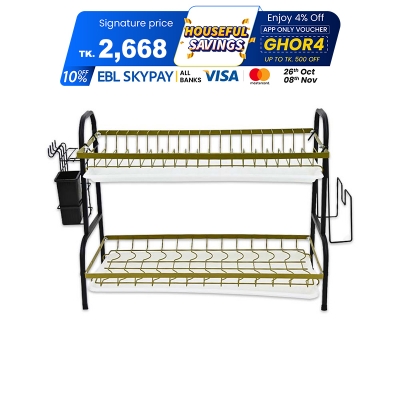 Picture of Proclean 2 Tier Stainless Steel Dish Drying Board Set_ KR-2081. Utensil Holder, Chopping Board Holder, Dish Drainer for Kitchen Counter Space Saving