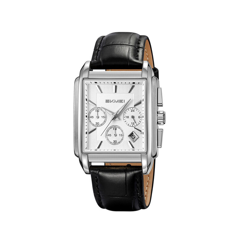 Picture of Skmei 2339 Square Dial Leather Strap Watch for Men-Silver & White