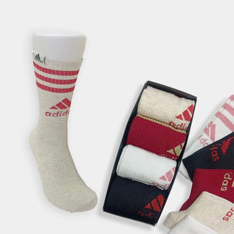 Picture of Luxurious 3-Stripes Lurex Crew Length Cotton Socks - Pack of 4 High Quality - More comfortable and Long-Lasting