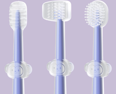 Picture of 3 in 1 3-Sided Soft Silicone Baby Toothbrush Kit Oral Tongue Coating Swab Cleaning Brush for Kids Teeth Cleaning Brush With Box