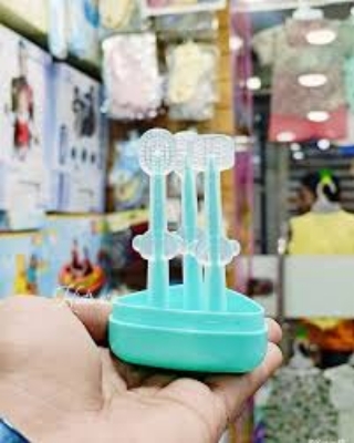 Picture of 3 in 1 3-Sided Soft Silicone Baby Toothbrush Kit Oral Tongue Coating Swab Cleaning Brush for Kids Teeth Cleaning Brush With Box