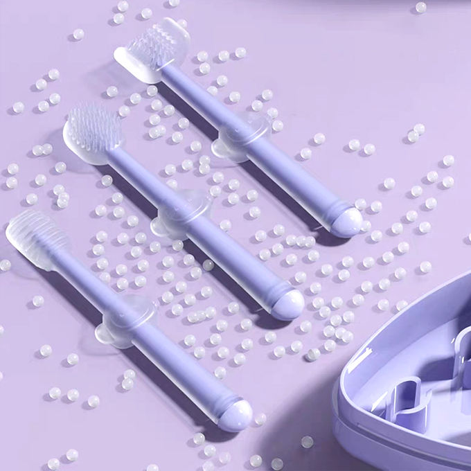 Picture of 3 in 1 3-Sided Soft Silicone Baby Toothbrush Kit Oral Tongue Coating Swab Cleaning Brush for Kids Teeth Cleaning Brush With Box