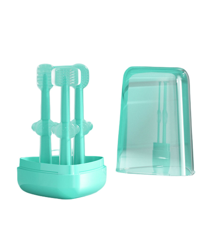 Picture of 3 in 1 3-Sided Soft Silicone Baby Toothbrush Kit Oral Tongue Coating Swab Cleaning Brush for Kids Teeth Cleaning Brush With Box