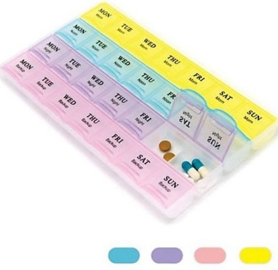 Picture of 7 Days Medicine Kit box organizer with 28 grids Week day medicine box from Morning-noon-night - Medicine Box