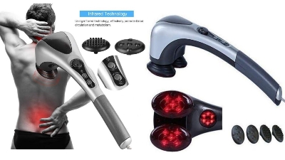 Picture of Double Head Electric Body Massager Variable Speed Infrared Hand Full Body Massage Hammer for Neck Shoulder Back Foot Pain