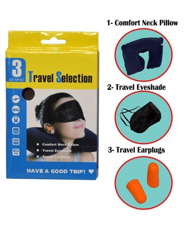 Picture of 3 In 1 Travel Kit Set - Neck Pillow, Eye Mask, Ear Bud (Multi Colour)