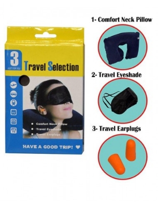 Picture of 3 In 1 Travel Kit Set - Neck Pillow, Eye Mask, Ear Bud (Multi Colour)