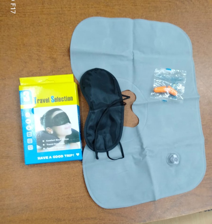 Picture of 3 In 1 Travel Kit Set - Neck Pillow, Eye Mask, Ear Bud (Multi Colour)
