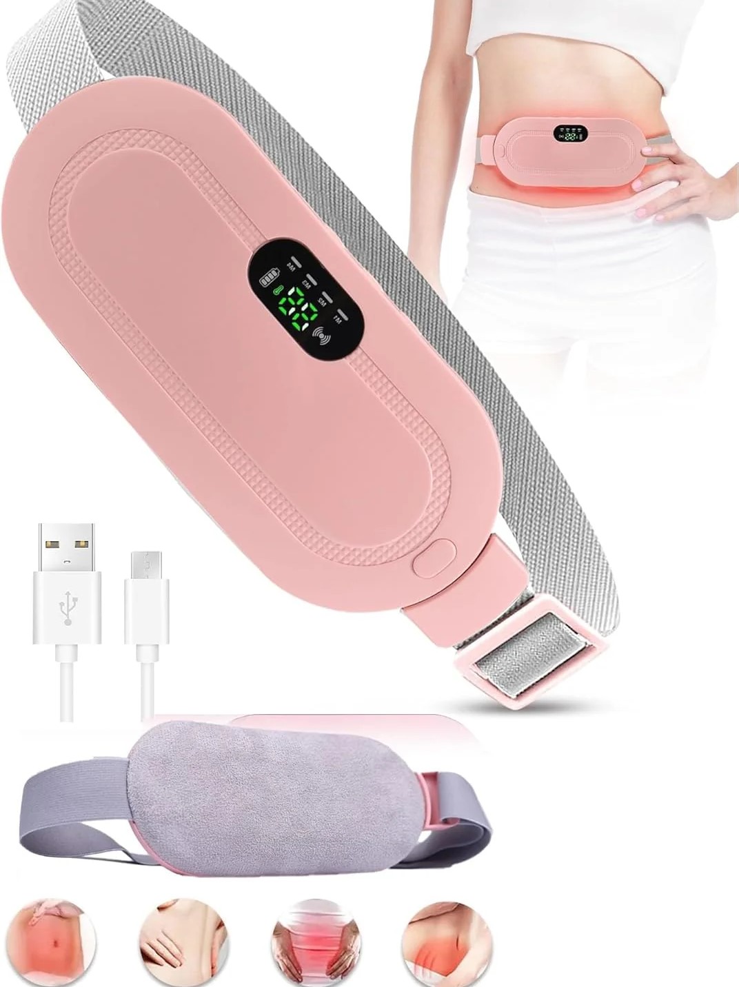 Picture of Portable Electric Menstrual Heating Pad Smart Warm Palace Belt Belly Vibration Massager Period Pain Relief Waist Cramps Device