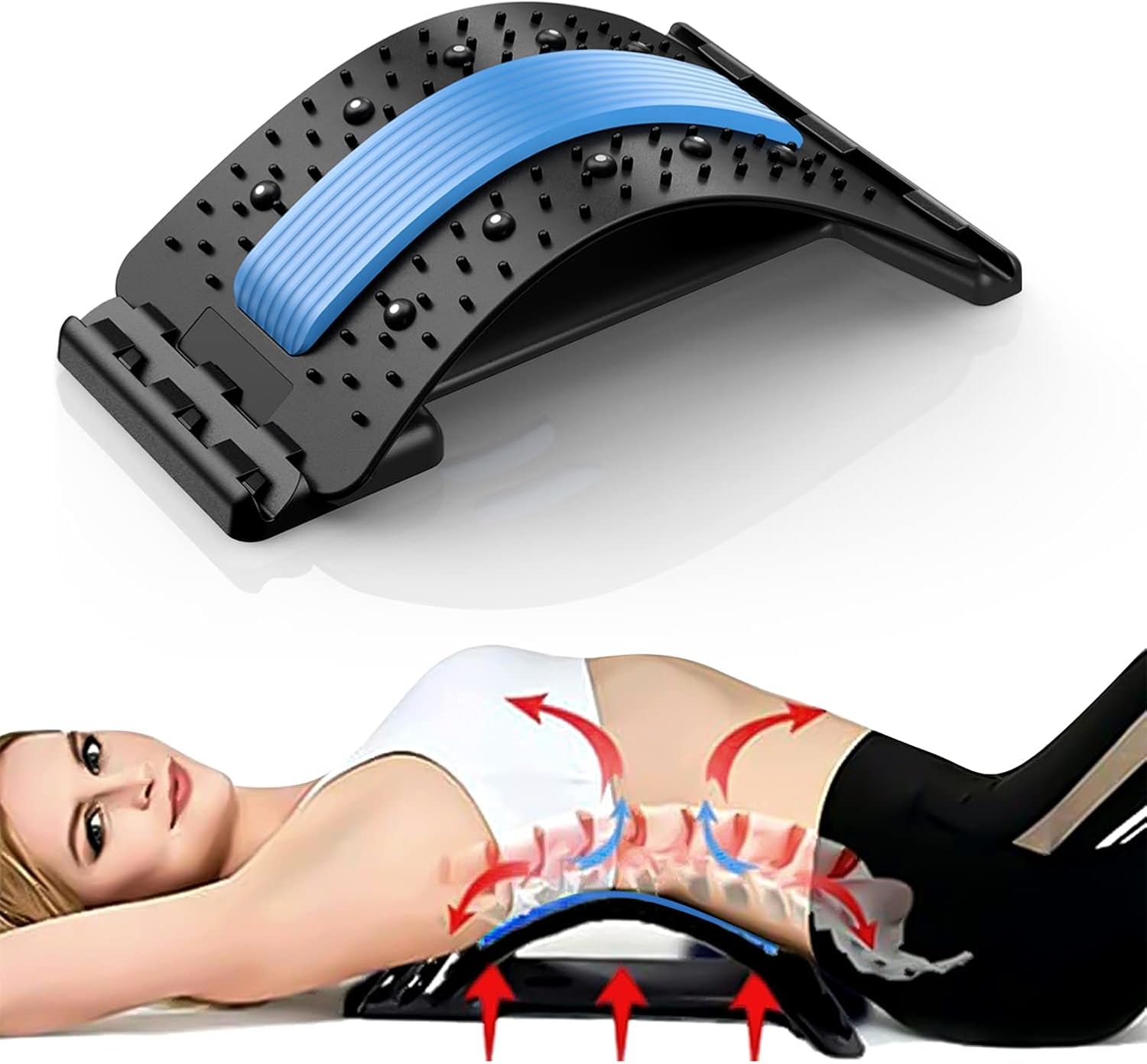 Picture of Back Stretcher, Lumbar Back Pain Relief Device, Multi-Level Back Massager Lumbar, Pain Relief for Herniated Disc, Sciatica, Scoliosis, Lower and Upper Back Stretcher Support - Body Massager