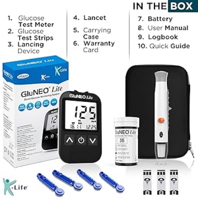 Picture of Gluneo New lite Fully Automatic Blood Glucose Sugar Testing Machine with  10pcs Strips (black)