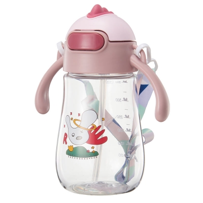 Picture of Elegant Cartoon-Design Anti-Fall Plastic Straw Water Cup with Handle Portable for Primary School Kindergarten for Outdoor Tours