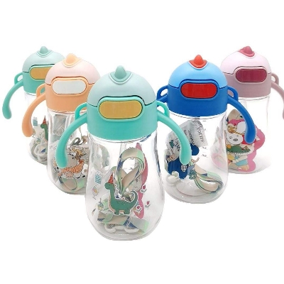 Picture of Elegant Cartoon-Design Anti-Fall Plastic Straw Water Cup with Handle Portable for Primary School Kindergarten for Outdoor Tours