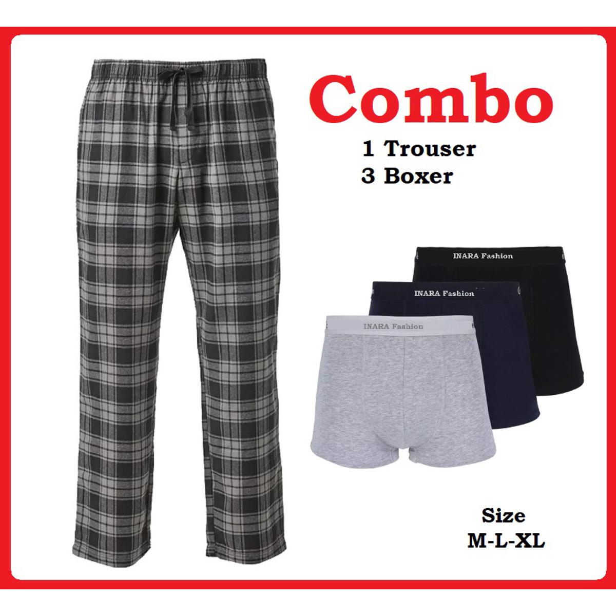 Picture of 4 In1 Combo 1 Piece Trouser 3 Piece Boxer For Men Multicolor - Under Wear For Men - Mens Underwear - Under Wear