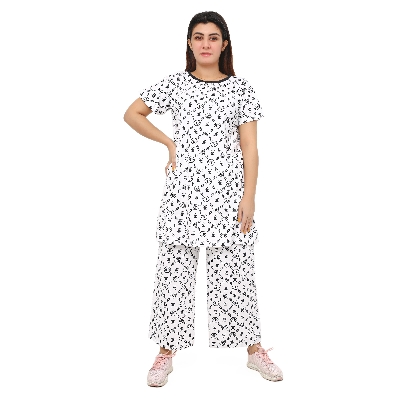 Picture of Long Tshirt with Palazzo Set for Women Multicolor Random Design Cotton