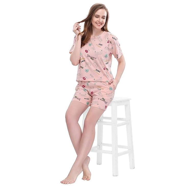 Picture of Women's Cotton Mutlicolor T-Shirt and Short Set Pack of 1