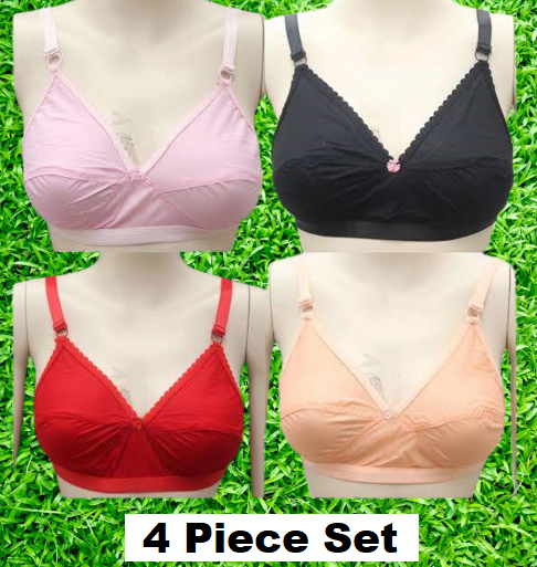 Picture of 4-Piece Multicolor Cotton Fabric Bra for Women - Soft, Comfortable Everyday Wear with Style