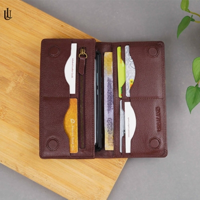 Picture of Urbaland Wane Double Original Leather Long Wallet – Wane Red wine